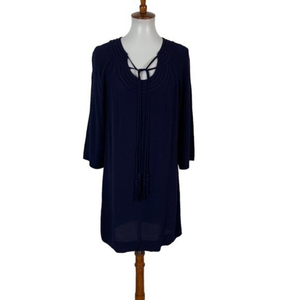 Diane Von‎ Furstenberg Navy Boho Tassel Tie Tunic Dress Rayon Flowy Chic 4